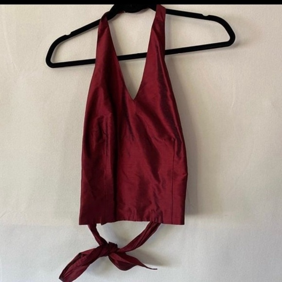 SOLD Silk Ann Taylor Silk open back Halter Top, NWT 6, Rich Burgundy - Picture 1 of 4